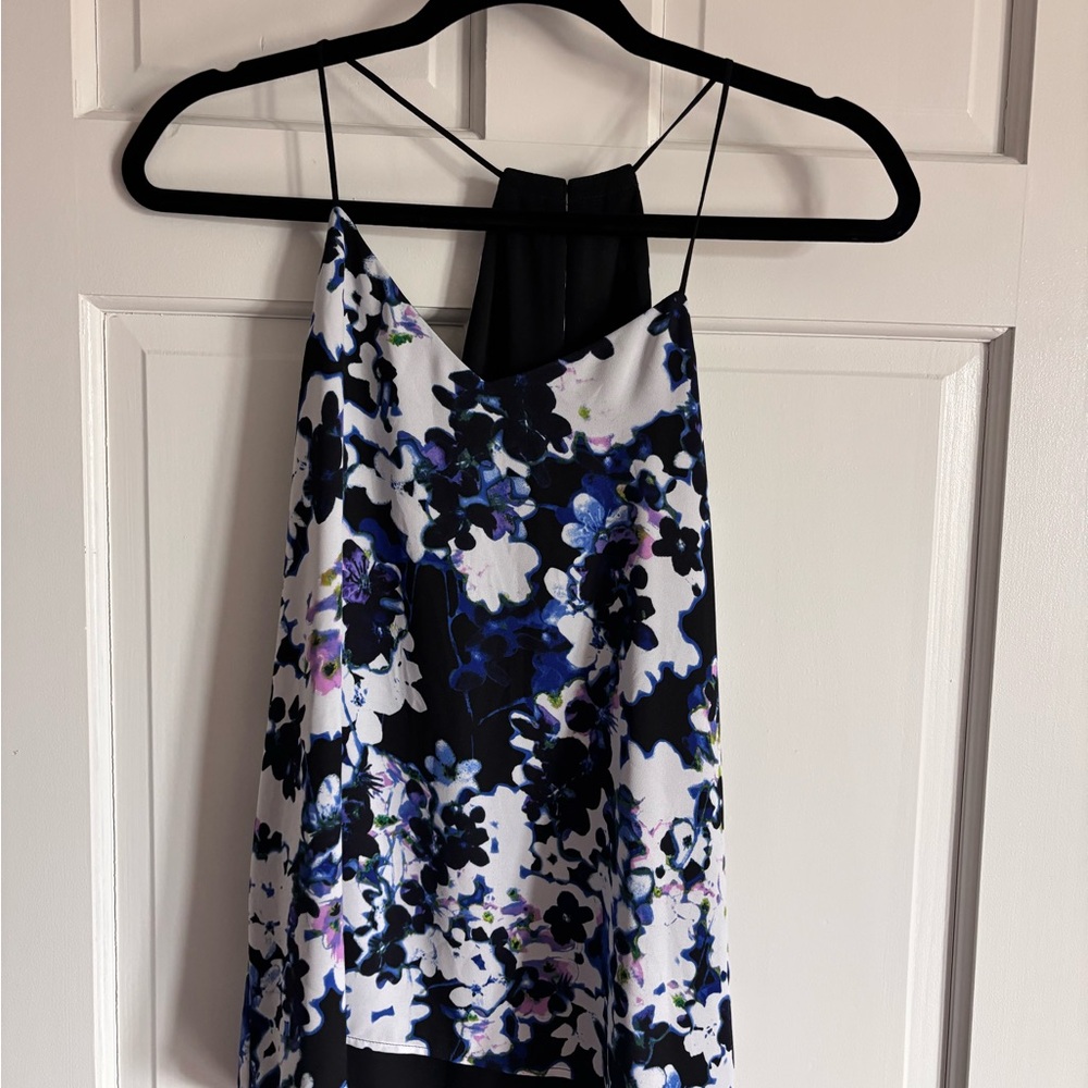 Floral Print Spaghetti Strap Cami Top - Black & White Size Small